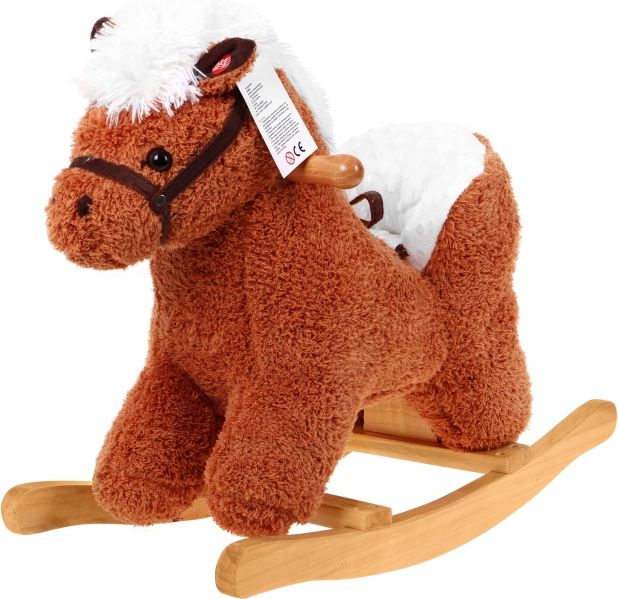Cavallino a dondolo in peluche con schienale e suoni interattivi