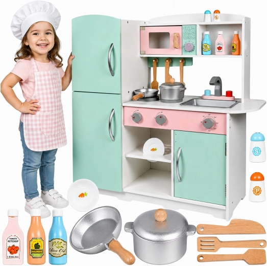 Grande cucina giocattolo interattiva in legno per bambini con accessori - 1 pezzo