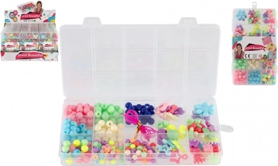 Set di perline di plastica colorate con cordino in pratico organizer