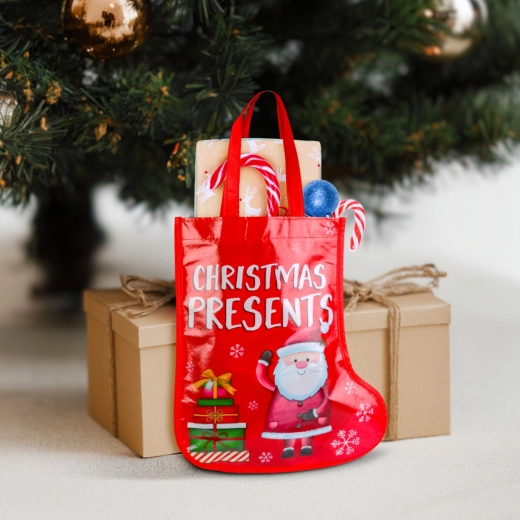 Borsa regalo natalizia rossa a forma di stivale di San Nicola, 33 cm