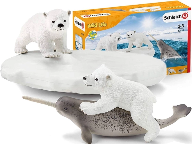 schleich wild life parco giochi polare con cuccioli di orso e narvalo