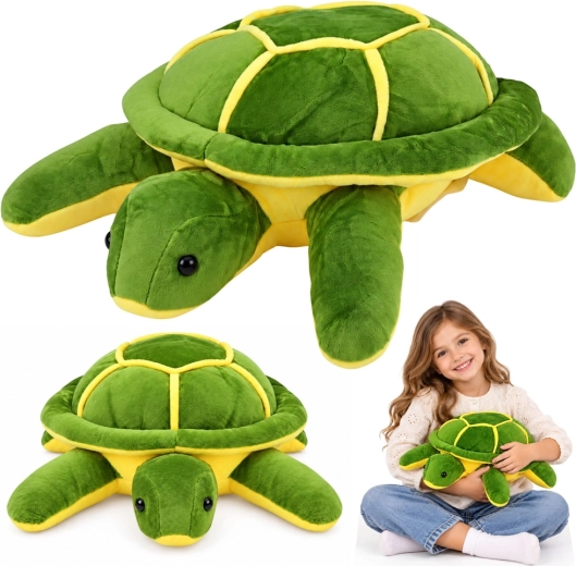 Tartaruga di peluche da coccolare verde e gialla 33 cm