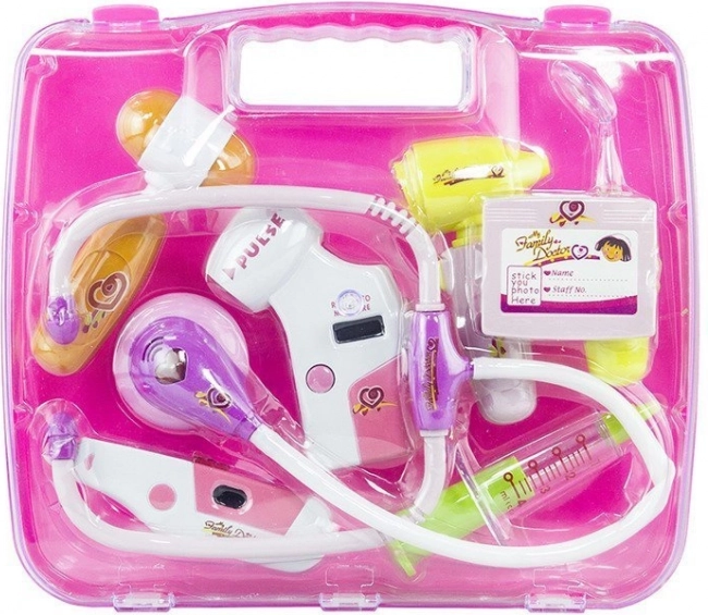 Set medico per bambini in valigetta con stetoscopio rosa