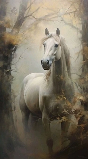 Pittura diamantata Sauro bianco nella nebbia 30 × 40 cm