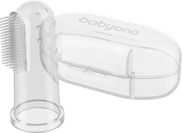 Spazzolino da dito in silicone con custodia BABYONO – trasparente