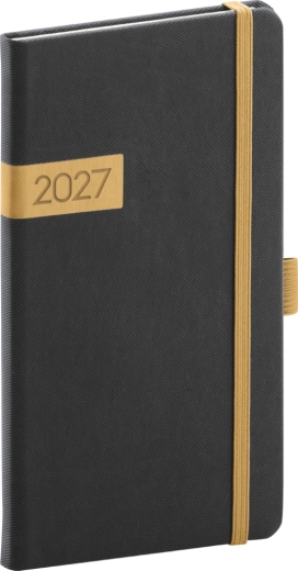 Diario tascabile Notique Twill 2027 nero-oro 9 x 15,5 cm