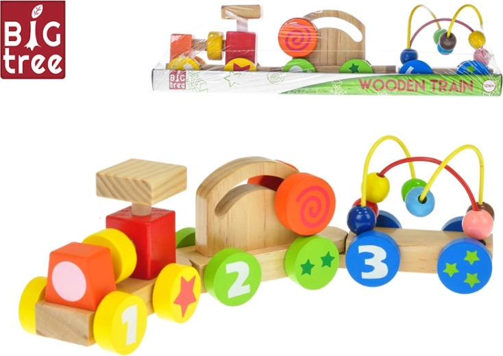 Trenino trascinabile in legno con vagoni 33 cm – giocattolo educativo per bambini da 12 mesi