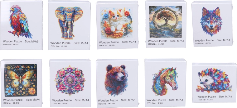 Puzzle creativi in legno formato A4 con motivi di animali e mandala - 1 pezzo