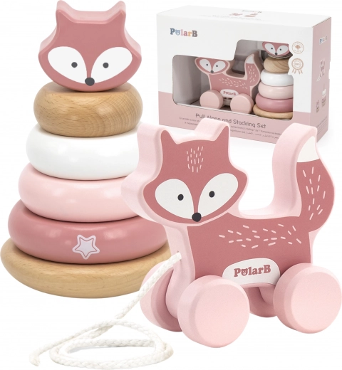 Set in legno VIGA PolarB – torre impilabile (volpe) e volpe da traino