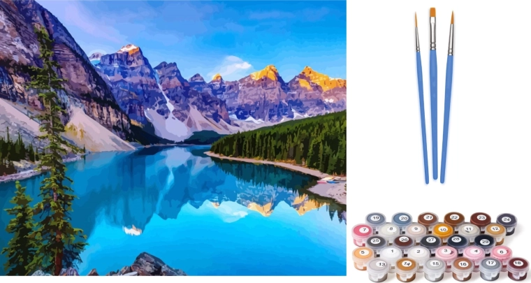 Norimpex dipinto con i numeri Lago di montagna su tela 40 × 50 cm