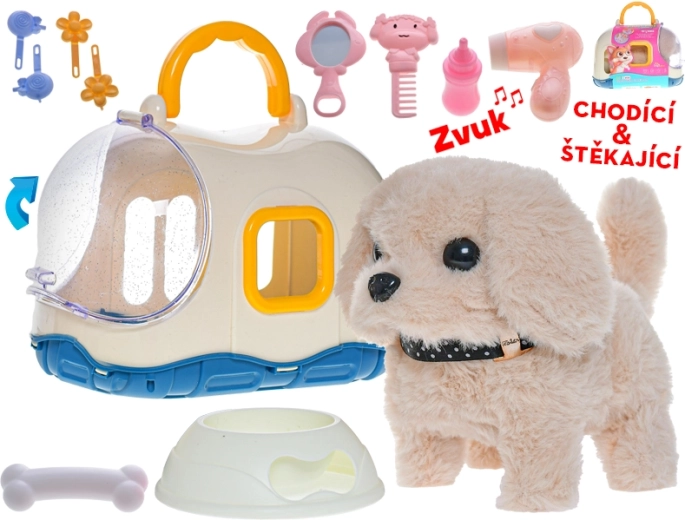 Cagnolino di peluche interattivo con trasportino 19 cm
