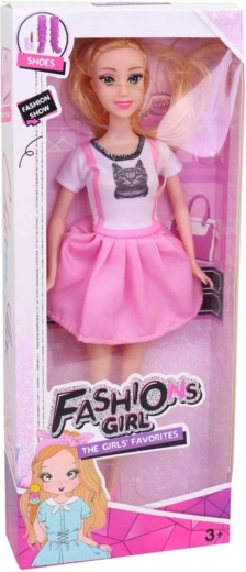 Bambola fashion 29 cm in abito estivo rosa con gattino