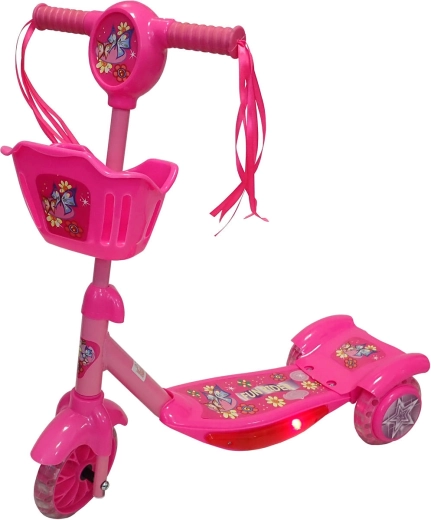 Monopattino per bambini KUBIsport a tre ruote con cestino e luci rosa chiaro - 1 pezzo