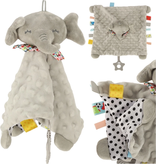 Giocattolo sensoriale elefante croccante con etichette colorate