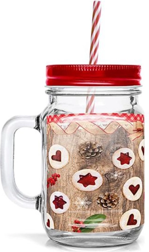 Bicchiere con cannuccia TORO 450 ml con motivo dei biscotti di Linz