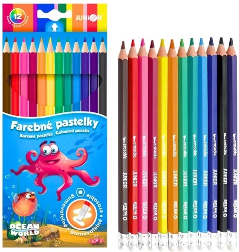 Pastelli esagonali cancellabili Junior Ocean World, set da 12 pz