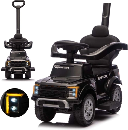 Milly Mally cavalcabile per bambini con barra di spinta Ford F-150 Raptor 3 in 1 nero