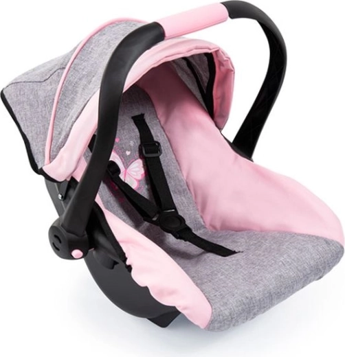Seggiolino auto Bayer per bambole con cappottina grigio‑rosa