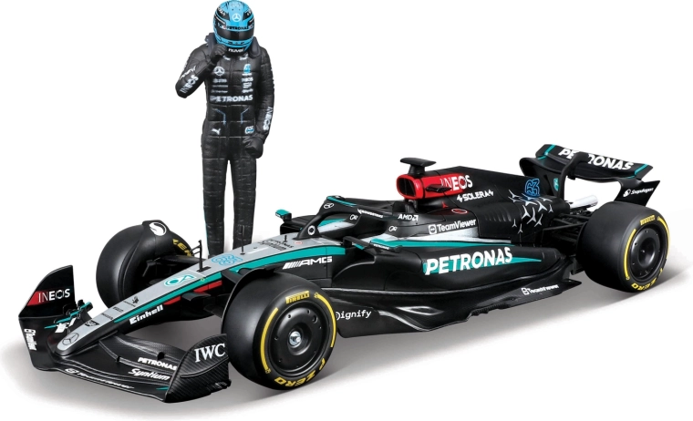 Modello F1 Bburago Mercedes-AMG Petronas W15 2024 George Russell 1:24 con figurina