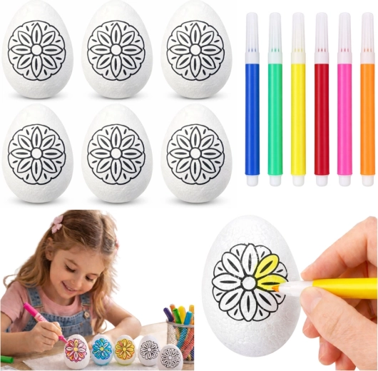 Uova di polistirolo pasquali da colorare con pennarelli - 6 pezzi