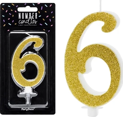 Candela per torta di compleanno numero 6 dorata 10 cm - 1 pezzo