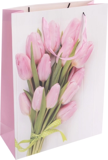 Borsa regalo in carta con motivo tulipani 44 × 12 × 32 cm