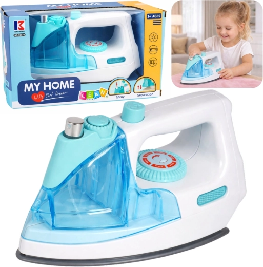 Ferro da stiro giocattolo con spruzzo d’acqua, luce e suoni – blu