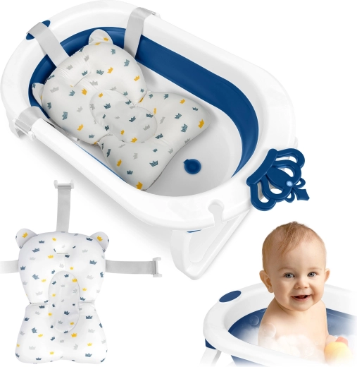 Vaschetta pieghevole per bambini con inserto per neonati, bianco‑blu