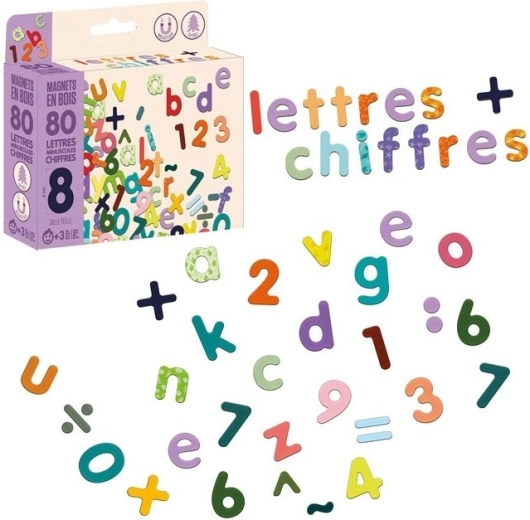 Jeujura lettere minuscole e numeri magnetici in legno (80 pz)