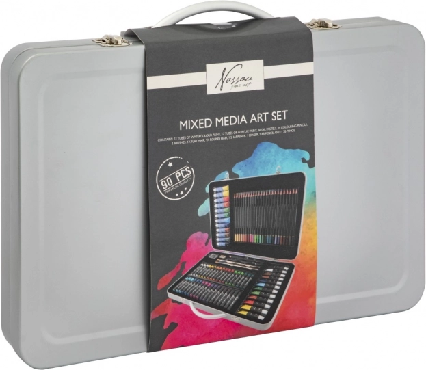 Set di forniture artistiche in una valigetta di latta