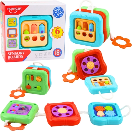 Cubo sensoriale educativo – 6 attività, pannelli manipolativi