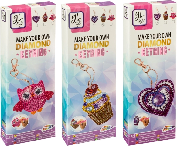 Crea il tuo portachiavi con gemme diamantate - Gufo, Gelato e Cuore