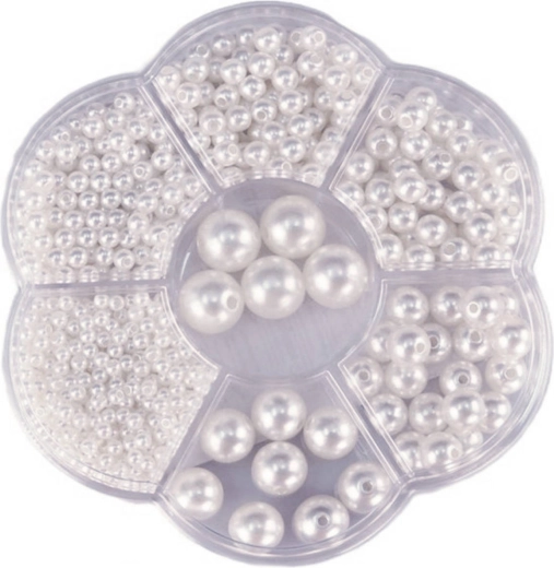 Perline da infilare metallizzate bianche in box 1150 pz (3–12 mm)