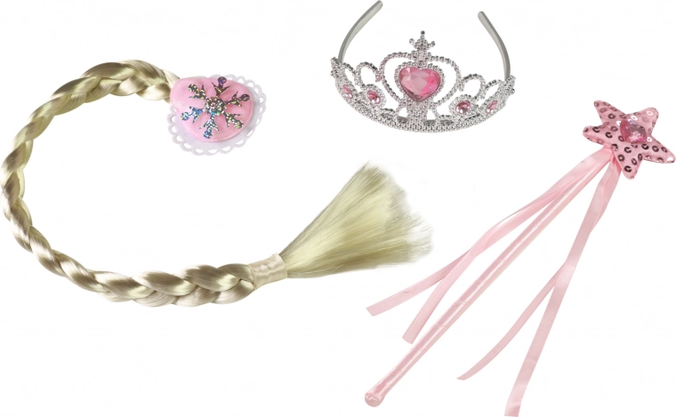 Set da principessa rosa con treccia (corona, bacchetta, treccia)