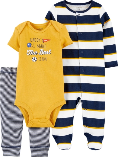 CARTER'S set 3 pezzi: tutina, body a manica corta e pantaloni tuta Daddy per bambino – Taglia 56 (nb)