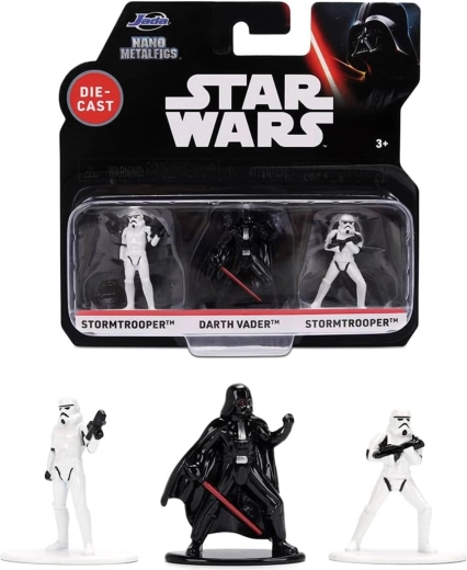 Set di 3 statuine STAR WARS: Darth Vader e 2× Stormtrooper – Jada Toys Nano Metalfigs