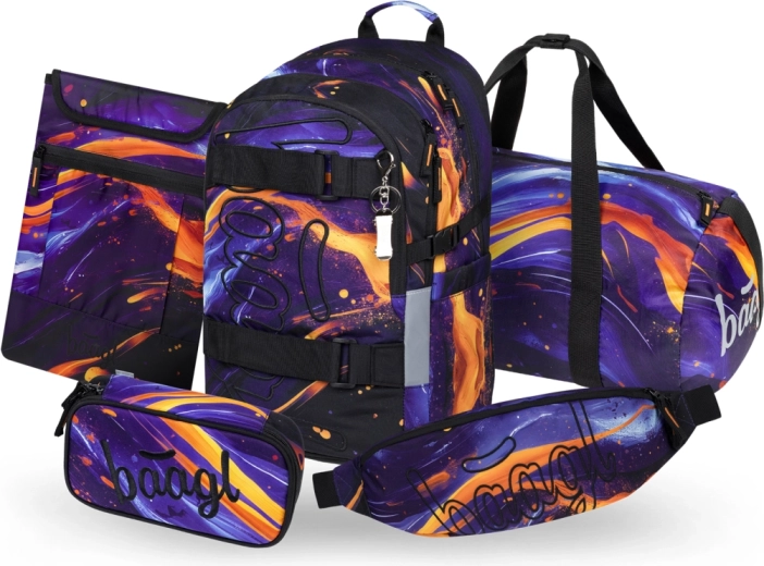 Baagl set scolastico Skate Vibe – zaino, astuccio, borsa sportiva pieghevole, marsupio e custodia per notebook (GRS)