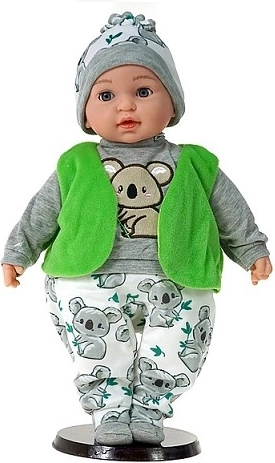 Bambolotto parlante con suoni in polacco con gilet verde 45 cm