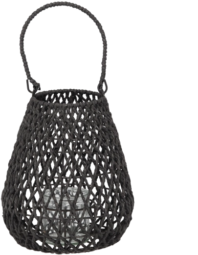 Lanterna intrecciata nera 20 × 25 cm con inserto in vetro