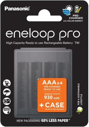 Batterie ricaricabili AAA PANASONIC Eneloop Pro + box di conservazione, 4 pz