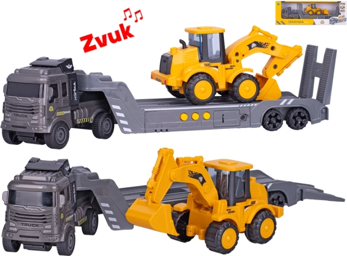 Set di gioco di mezzi da cantiere con camion e escavatore, volano e suoni