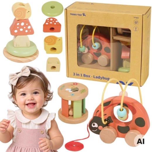 Set educativo in legno coccinella 3 in 1 (8 pezzi) TOOKY TOY