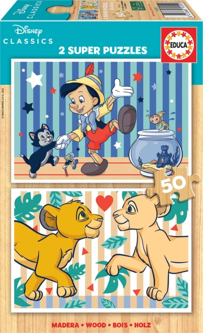 educa puzzle in legno disney classici 2×50 pezzi