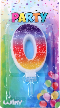 Candela per feste con numero 0 e stelle