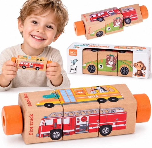 Puzzle girevole in legno con veicoli
