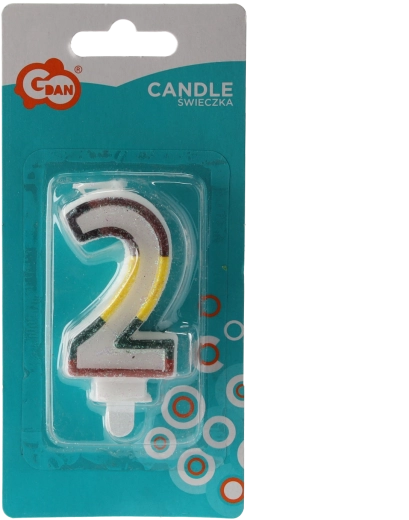 Candela decorativa per compleanno numero 2 con broccato, bianca