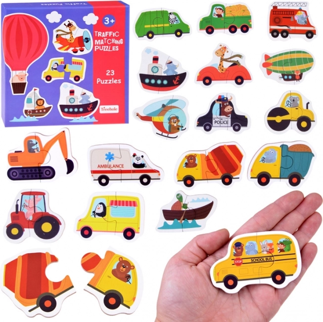 Puzzle per bambini a due pezzi Trasporti – 23 puzzle educativi con veicoli
