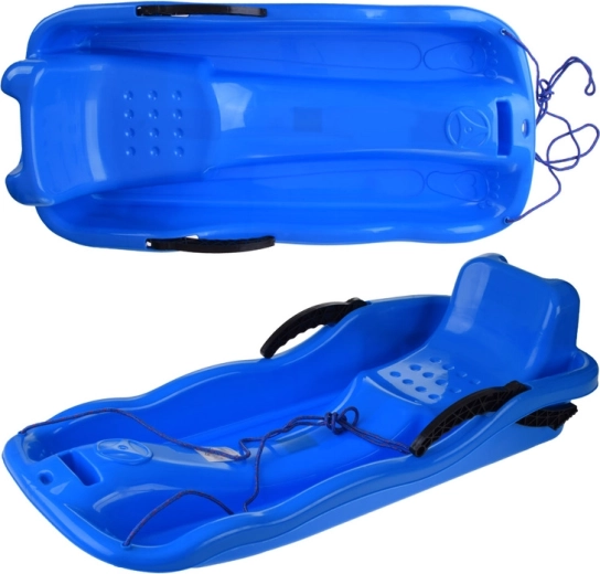 Slittino di plastica per la neve con corda e freni, rosa – blu