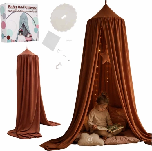 Baldacchino per bambini sopra il letto boho, rosa scuro