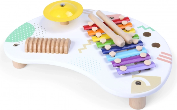 Tavolino musicale in legno con piatti e xilofono per bambini 18+ mesi ECOTOYS